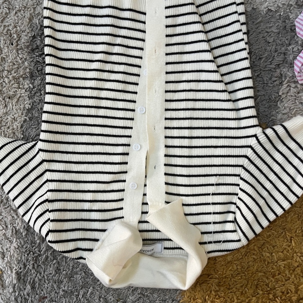 RIHOAS Black and White Striped Button Down Shirt